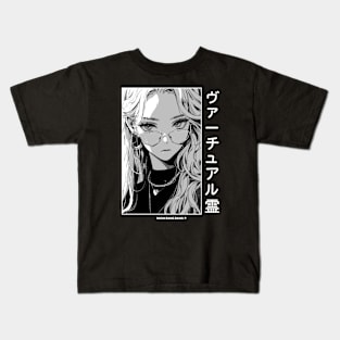 Stylish Japanese Girl Anime Black and White Manga Aesthetic Streetwear Kids T-Shirt